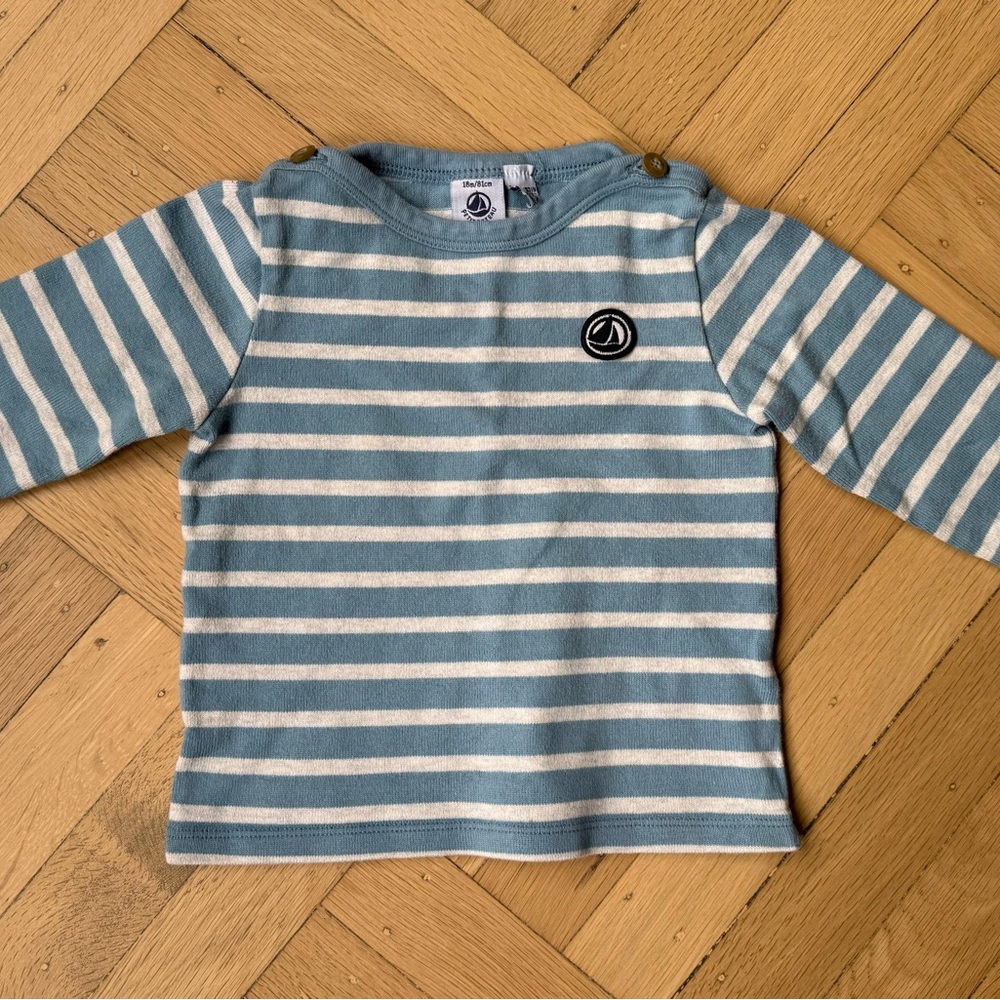 Petit Bateau Striped Blue and White Kids Shirt, Size 18 months